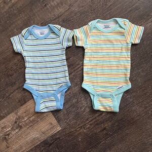 Gerber Striped Bodysuit 2-Pack Short Sleeve Cotton‎ Newborn Baby Clothes